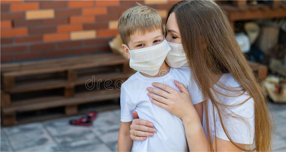Mom and her Son Wearing Masks